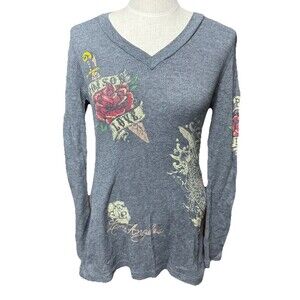 Like An Angel Grunge Long Sleeve V-Neck Top Ed Hardy Aesthetic Los Angeles Large